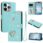 ZS01 Double-Layer Heart Floral Vegan Leather Phone Case with Wrist Strap, For iPhone 15, For iPhone 14 Plus, For iPhone 14 / 13, For iPhone 14 Pro, For iPhone 14 Pro Max, For iPhone 13 Pro Max