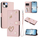 ZS01 Double-Layer Heart Floral Vegan Leather Phone Case with Wrist Strap, For iPhone 15, For iPhone 14 Plus, For iPhone 14 / 13, For iPhone 14 Pro, For iPhone 14 Pro Max, For iPhone 13 Pro Max