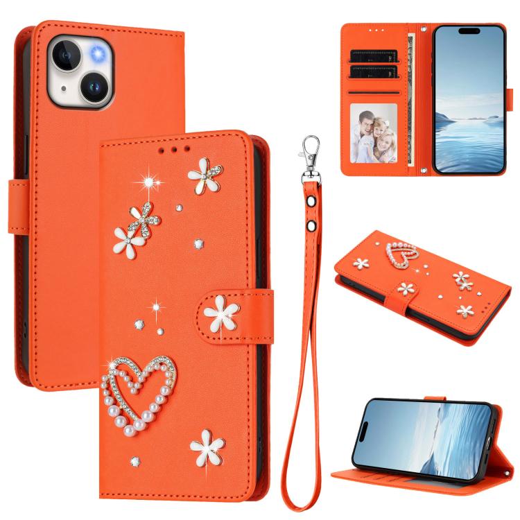 ZS01 Double-Layer Heart Floral Vegan Leather Phone Case with Wrist Strap, For iPhone 15, For iPhone 14 Plus, For iPhone 14 / 13, For iPhone 14 Pro, For iPhone 14 Pro Max, For iPhone 13 Pro Max
