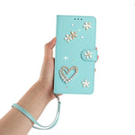 ZS01 Double-Layer Heart Floral Vegan Leather Phone Case with Wrist Strap, For iPhone 13 Pro, For iPhone 12 / 12 Pro, For iPhone 12 Pro Max, For iPhone 11 Pro Max, For iPhone 11, For iPhone 11 Pro