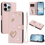 ZS01 Double-Layer Heart Floral Vegan Leather Phone Case with Wrist Strap, For iPhone 13 Pro, For iPhone 12 / 12 Pro, For iPhone 12 Pro Max, For iPhone 11 Pro Max, For iPhone 11, For iPhone 11 Pro