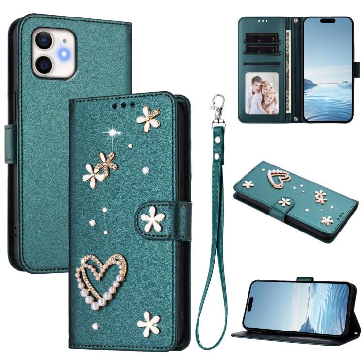 ZS01 Double-Layer Heart Floral Vegan Leather Phone Case with Wrist Strap, For iPhone 13 Pro, For iPhone 12 / 12 Pro, For iPhone 12 Pro Max, For iPhone 11 Pro Max, For iPhone 11, For iPhone 11 Pro