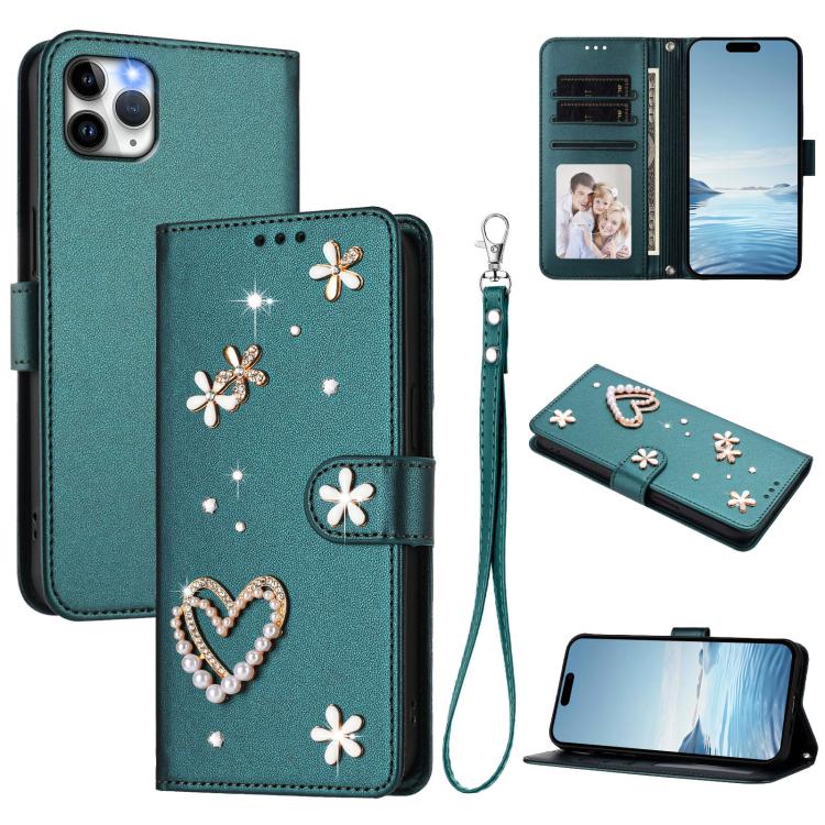 ZS01 Double-Layer Heart Floral Vegan Leather Phone Case with Wrist Strap, For iPhone 13 Pro, For iPhone 12 / 12 Pro, For iPhone 12 Pro Max, For iPhone 11 Pro Max, For iPhone 11, For iPhone 11 Pro