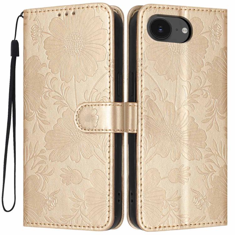 Sunflower Embossed Vegan Leather Phone Case with Small Black Rope, For iPhone 18 Pro, For iPhone 18 Pro Max, For iPhone 16e / 17e, For iPhone 17 Pro Max, For iPhone 17 Pro, For iPhone 17, For iPhone Air, For iPhone 16 Pro Max