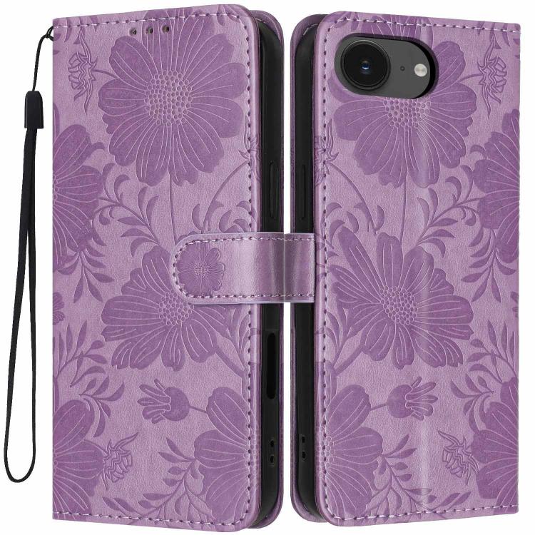 Sunflower Embossed Vegan Leather Phone Case with Small Black Rope, For iPhone 18 Pro, For iPhone 18 Pro Max, For iPhone 16e / 17e, For iPhone 17 Pro Max, For iPhone 17 Pro, For iPhone 17, For iPhone Air, For iPhone 16 Pro Max