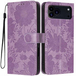 Sunflower Embossed Vegan Leather Phone Case with Small Black Rope, For iPhone 18 Pro, For iPhone 18 Pro Max, For iPhone 16e / 17e, For iPhone 17 Pro Max, For iPhone 17 Pro, For iPhone 17, For iPhone Air, For iPhone 16 Pro Max