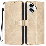 Sunflower Embossed Vegan Leather Phone Case with Small Black Rope, For iPhone 18 Pro, For iPhone 18 Pro Max, For iPhone 16e / 17e, For iPhone 17 Pro Max, For iPhone 17 Pro, For iPhone 17, For iPhone Air, For iPhone 16 Pro Max