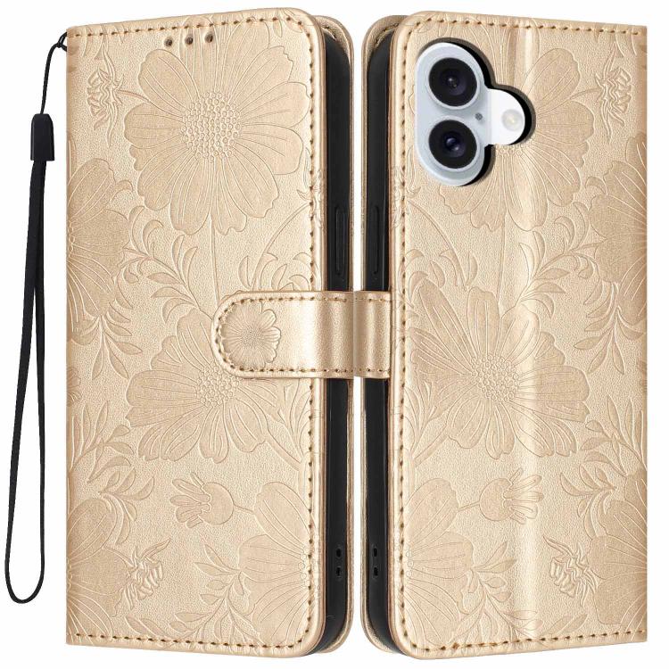 Sunflower Embossed Vegan Leather Phone Case with Small Black Rope, For iPhone 18 Pro, For iPhone 18 Pro Max, For iPhone 16e / 17e, For iPhone 17 Pro Max, For iPhone 17 Pro, For iPhone 17, For iPhone Air, For iPhone 16 Pro Max