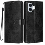 Sunflower Embossed Vegan Leather Phone Case with Small Black Rope, For iPhone 18 Pro, For iPhone 18 Pro Max, For iPhone 16e / 17e, For iPhone 17 Pro Max, For iPhone 17 Pro, For iPhone 17, For iPhone Air, For iPhone 16 Pro Max