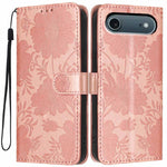Sunflower Embossed Vegan Leather Phone Case with Small Black Rope, For iPhone 18 Pro, For iPhone 18 Pro Max, For iPhone 16e / 17e, For iPhone 17 Pro Max, For iPhone 17 Pro, For iPhone 17, For iPhone Air, For iPhone 16 Pro Max