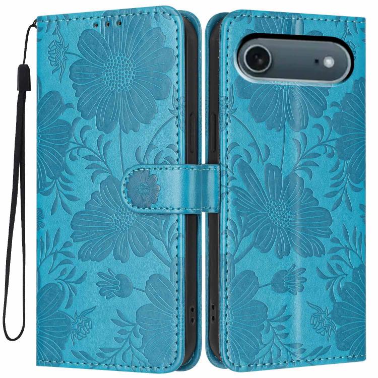 Sunflower Embossed Vegan Leather Phone Case with Small Black Rope, For iPhone 18 Pro, For iPhone 18 Pro Max, For iPhone 16e / 17e, For iPhone 17 Pro Max, For iPhone 17 Pro, For iPhone 17, For iPhone Air, For iPhone 16 Pro Max