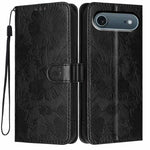 Sunflower Embossed Vegan Leather Phone Case with Small Black Rope, For iPhone 18 Pro, For iPhone 18 Pro Max, For iPhone 16e / 17e, For iPhone 17 Pro Max, For iPhone 17 Pro, For iPhone 17, For iPhone Air, For iPhone 16 Pro Max