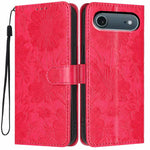 Sunflower Embossed Vegan Leather Phone Case with Small Black Rope, For iPhone 18 Pro, For iPhone 18 Pro Max, For iPhone 16e / 17e, For iPhone 17 Pro Max, For iPhone 17 Pro, For iPhone 17, For iPhone Air, For iPhone 16 Pro Max