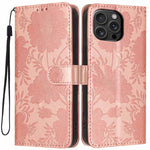 Sunflower Embossed Vegan Leather Phone Case with Small Black Rope, For iPhone 18 Pro, For iPhone 18 Pro Max, For iPhone 16e / 17e, For iPhone 17 Pro Max, For iPhone 17 Pro, For iPhone 17, For iPhone Air, For iPhone 16 Pro Max