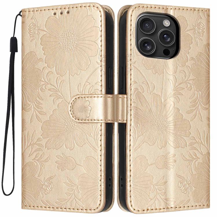 Sunflower Embossed Vegan Leather Phone Case with Small Black Rope, For iPhone 18 Pro, For iPhone 18 Pro Max, For iPhone 16e / 17e, For iPhone 17 Pro Max, For iPhone 17 Pro, For iPhone 17, For iPhone Air, For iPhone 16 Pro Max