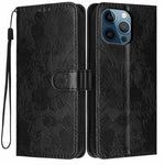 Sunflower Embossed Vegan Leather Phone Case with Small Black Rope, For iPhone 14 Pro Max, For iPhone 13 Pro Max, For iPhone 13 Pro, For iPhone 13, For iPhone 12 / 12 Pro, For iPhone 12 Pro Max, For iPhone 11 Pro Max, For iPhone 11