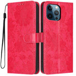 Sunflower Embossed Vegan Leather Phone Case with Small Black Rope, For iPhone 14 Pro Max, For iPhone 13 Pro Max, For iPhone 13 Pro, For iPhone 13, For iPhone 12 / 12 Pro, For iPhone 12 Pro Max, For iPhone 11 Pro Max, For iPhone 11