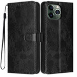Sunflower Embossed Vegan Leather Phone Case with Small Black Rope, For iPhone 14 Pro Max, For iPhone 13 Pro Max, For iPhone 13 Pro, For iPhone 13, For iPhone 12 / 12 Pro, For iPhone 12 Pro Max, For iPhone 11 Pro Max, For iPhone 11