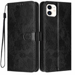 Sunflower Embossed Vegan Leather Phone Case with Small Black Rope, For iPhone 14 Pro Max, For iPhone 13 Pro Max, For iPhone 13 Pro, For iPhone 13, For iPhone 12 / 12 Pro, For iPhone 12 Pro Max, For iPhone 11 Pro Max, For iPhone 11