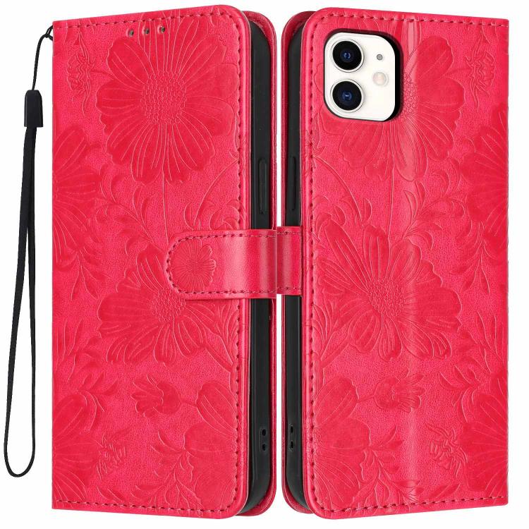 Sunflower Embossed Vegan Leather Phone Case with Small Black Rope, For iPhone 14 Pro Max, For iPhone 13 Pro Max, For iPhone 13 Pro, For iPhone 13, For iPhone 12 / 12 Pro, For iPhone 12 Pro Max, For iPhone 11 Pro Max, For iPhone 11