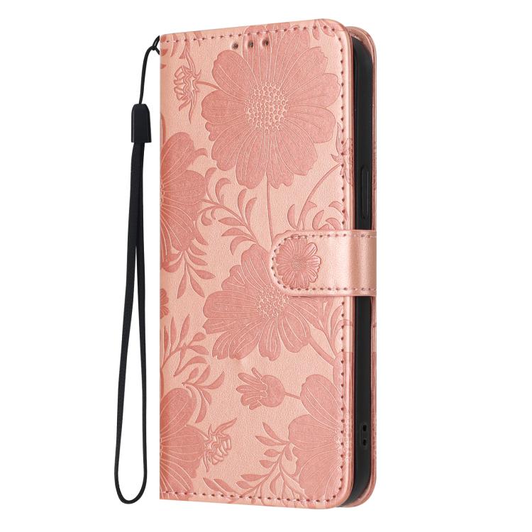 Sunflower Embossed Vegan Leather Phone Case with Small Black Rope, For iPhone 18 Pro, For iPhone 18 Pro Max, For iPhone 16e / 17e, For iPhone 17 Pro Max, For iPhone 17 Pro, For iPhone 17, For iPhone Air, For iPhone 16 Pro Max