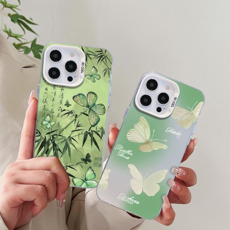 Butterfly Pattern Silver Plating PC Hybrid TPU Phone Case, For iPhone 15, For iPhone 14 Plus, For iPhone 14, For iPhone 14 Pro, For iPhone 14 Pro Max, For iPhone SE 2022 / SE 2020