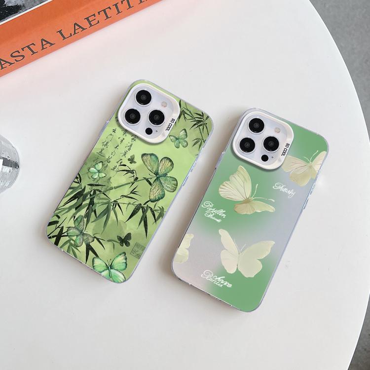 Butterfly Pattern Silver Plating PC Hybrid TPU Phone Case, For iPhone 13 Pro Max, For iPhone 13 Pro, For iPhone 13, For iPhone 13 mini, For iPhone 12 Pro Max, For iPhone 12 Pro
