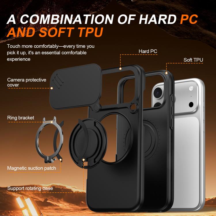 Camera Sliding Shield Magnetic Rotation Holder Phone Case, For iPhone 17 Pro Max, For iPhone 17 Pro, For iPhone 17, For iPhone Air, For iPhone 16 Pro Max, For iPhone 16 Pro