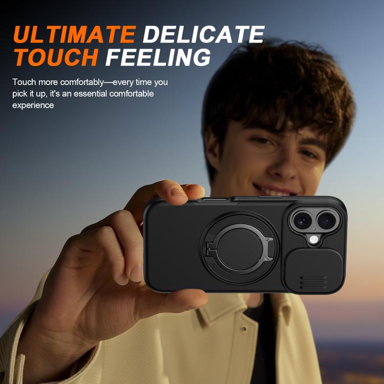 Camera Sliding Shield Magnetic Rotation Holder Phone Case, For iPhone 16 Plus, For iPhone 16, For iPhone 15 Pro Max, For iPhone 15 Pro, For iPhone 15 Plus / 14 Plus, For iPhone 15