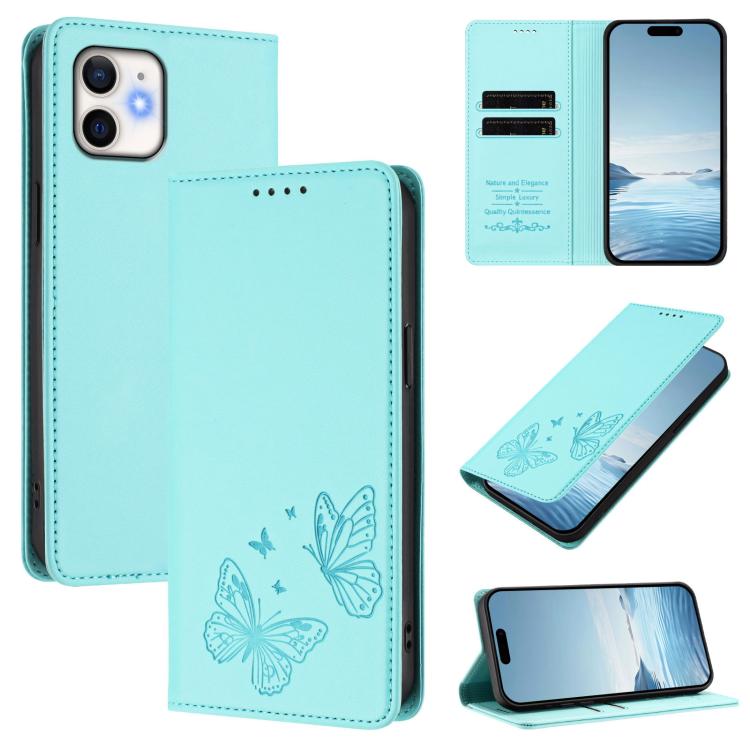 Strong Magnetic Dual Butterfly RFID Vegan Leather Phone Case, For iPhone 14 Pro Max, For iPhone 13 Pro Max, For iPhone 13 Pro, For iPhone 12 / 12 Pro