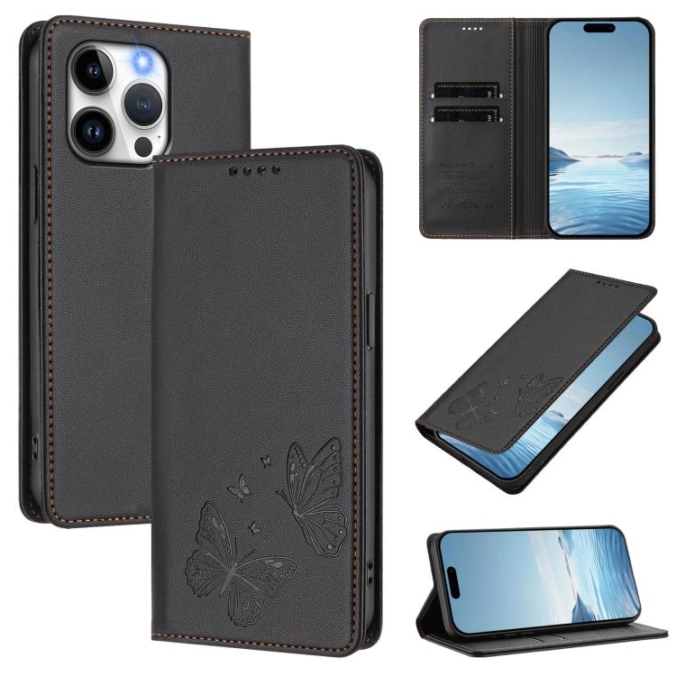 Strong Magnetic Dual Butterfly RFID Vegan Leather Phone Case, For iPhone 14 Pro Max, For iPhone 13 Pro Max, For iPhone 13 Pro, For iPhone 12 / 12 Pro