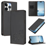 Strong Magnetic Dual Butterfly RFID Vegan Leather Phone Case, For iPhone 14 Pro Max, For iPhone 13 Pro Max, For iPhone 13 Pro, For iPhone 12 / 12 Pro