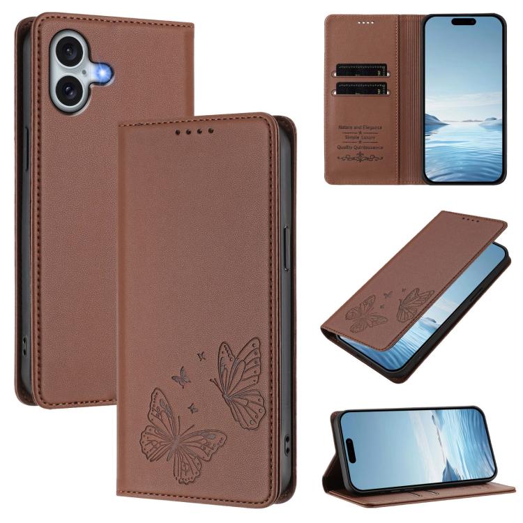 Strong Magnetic Dual Butterfly RFID Vegan Leather Phone Case, For iPhone Air, For iPhone 16 Pro Max, For iPhone 16 Pro, For iPhone 16 Plus