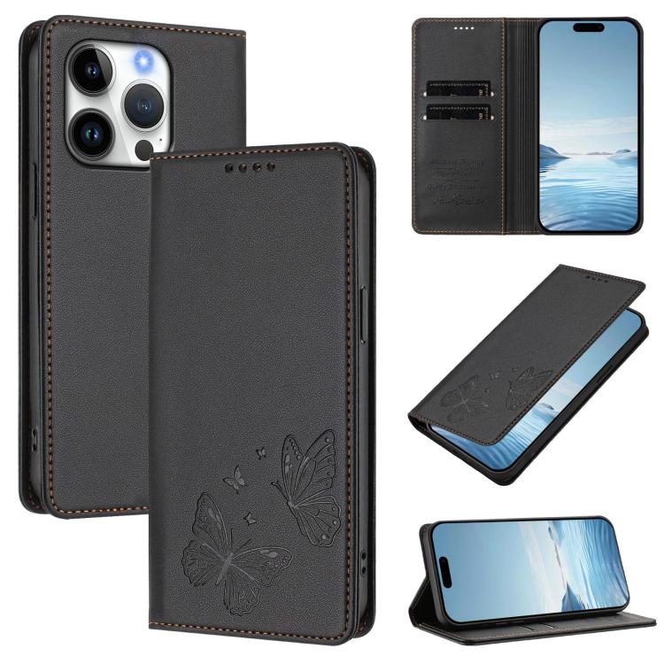 Strong Magnetic Dual Butterfly RFID Vegan Leather Phone Case, For iPhone Air, For iPhone 16 Pro Max, For iPhone 16 Pro, For iPhone 16 Plus