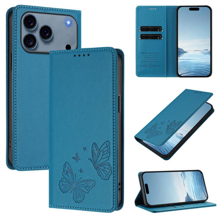 Strong Magnetic Dual Butterfly RFID Vegan Leather Phone Case, For iPhone 17e / 16e, For iPhone 17 Pro Max, For iPhone 17 Pro, For iPhone 17