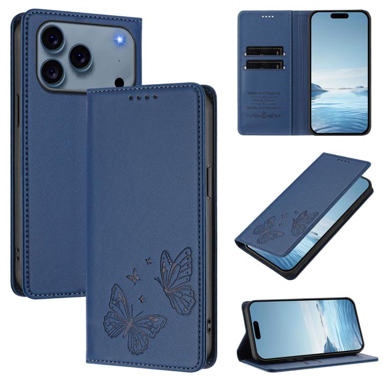 Strong Magnetic Dual Butterfly RFID Vegan Leather Phone Case, For iPhone 17e / 16e, For iPhone 17 Pro Max, For iPhone 17 Pro, For iPhone 17