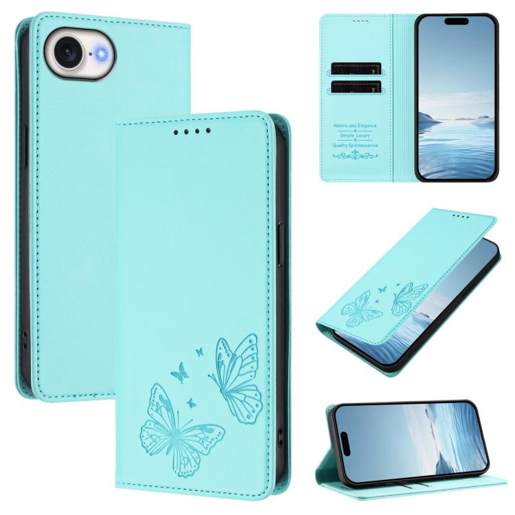 Strong Magnetic Dual Butterfly RFID Vegan Leather Phone Case, For iPhone 17e / 16e, For iPhone 17 Pro Max, For iPhone 17 Pro, For iPhone 17