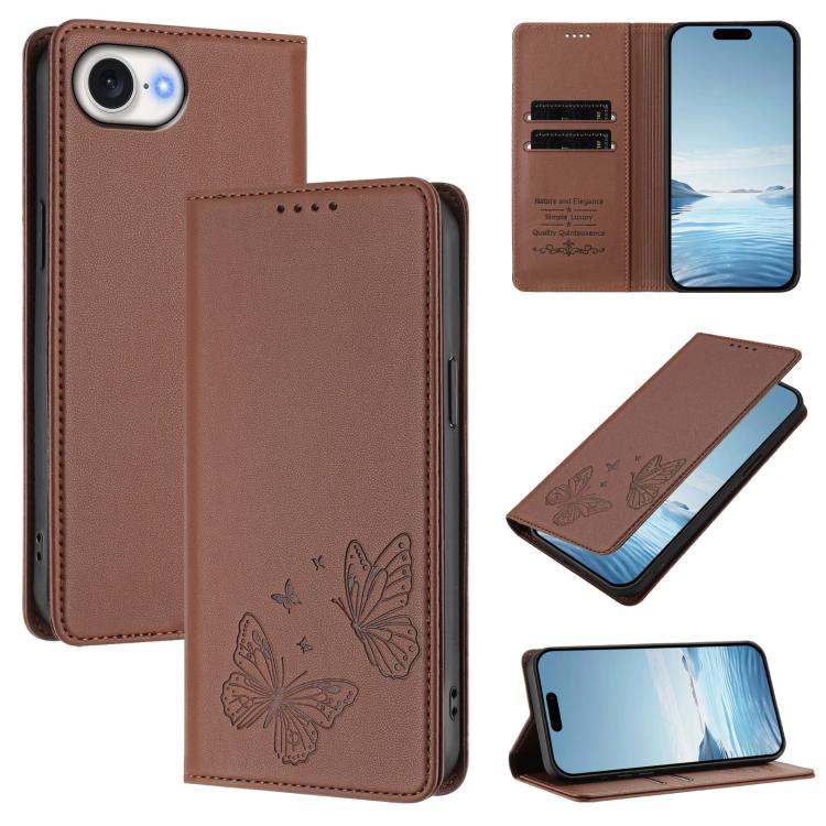 Strong Magnetic Dual Butterfly RFID Vegan Leather Phone Case, For iPhone 17e / 16e, For iPhone 17 Pro Max, For iPhone 17 Pro, For iPhone 17