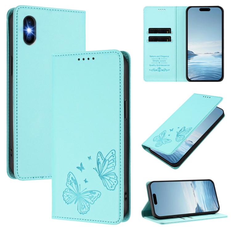 Strong Magnetic Dual Butterfly RFID Vegan Leather Phone Case, For iPhone X / XS, For iPhone XR, For iPhone XS Max, For iPhone 8 Plus / 7 Plus