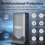 YMX-1000W 1000W 8 x Type-C Ports and 2 x USB 10 Ports Digital Display Multi-functional Charger, AU Plug, EU Plug, UK Plug, US Plug