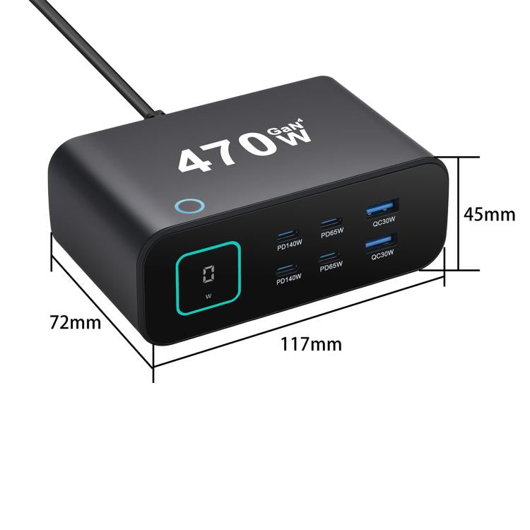 YMX-615-LCD470W 4xType-C and 2xUSB 470W GaN Multi-Function Charger, AU Plug, EU Plug, UK Plug, US Plug