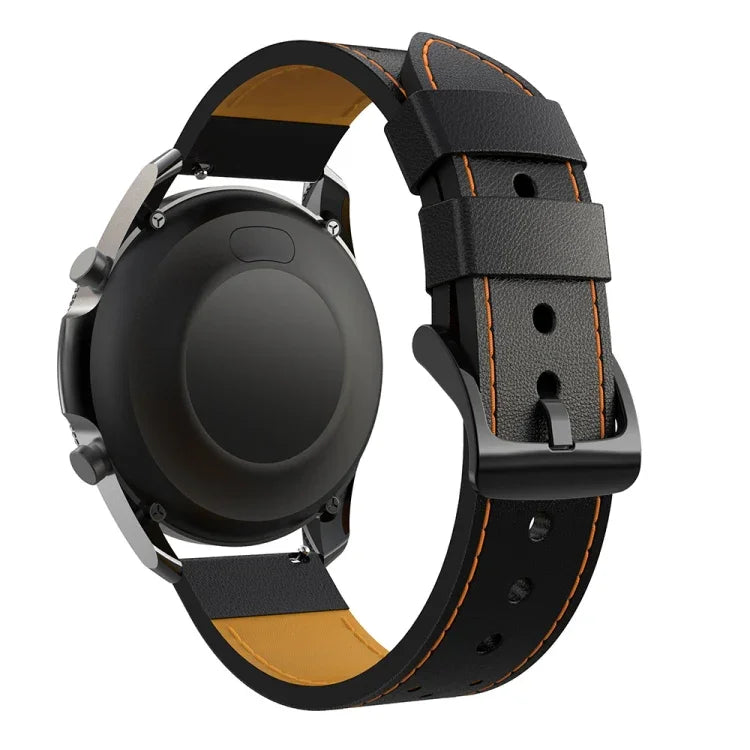 For Samsung Galaxy Watch 3 45mm Round Hole Line Genuine Leather Replacement Strap Watchband