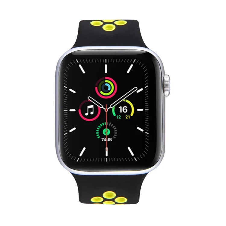 Elastic Silicone Watchband For Apple Watch Series 6 & SE & 5 & 4 40mm / 3 & 2 & 1 38mm, 135mm (Black Yellow), 135mm (Black Grey), 150mm (Red Black)