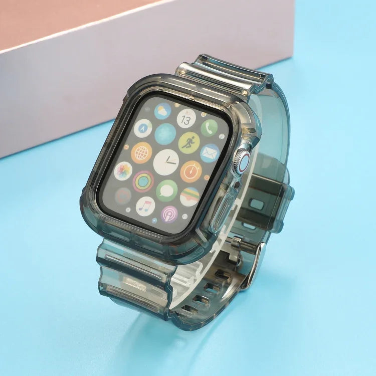 Transparent TPU Integrated Replacement Watch Strap, For Apple Watch Series 8&7 41mm / SE 2&6&SE&5&4 40mm / 3&2&1 38mm, For Apple Watch Series 7 41mm / 6 & SE & 5 & 4 40mm / 3 & 2 & 1 38mm                                                                 ...