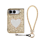 Glitter Heart Mirror Phone Case with Strap, For iPhone Duo