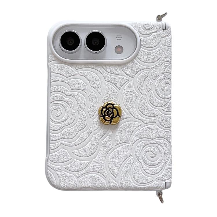 Side Clamp Magnetic Axis Impression 3D Camellia Pattern Phone Case, For iPhone Duo