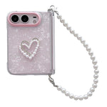 Side Buckle Shell Pattern Heart Phone Case with Beaded Strap, For iPhone Duo