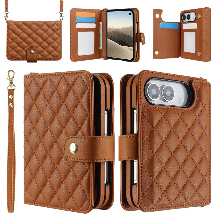 Rhombic Texture Crossbody Multifunctional Leather Phone Case, For iPhone Duo