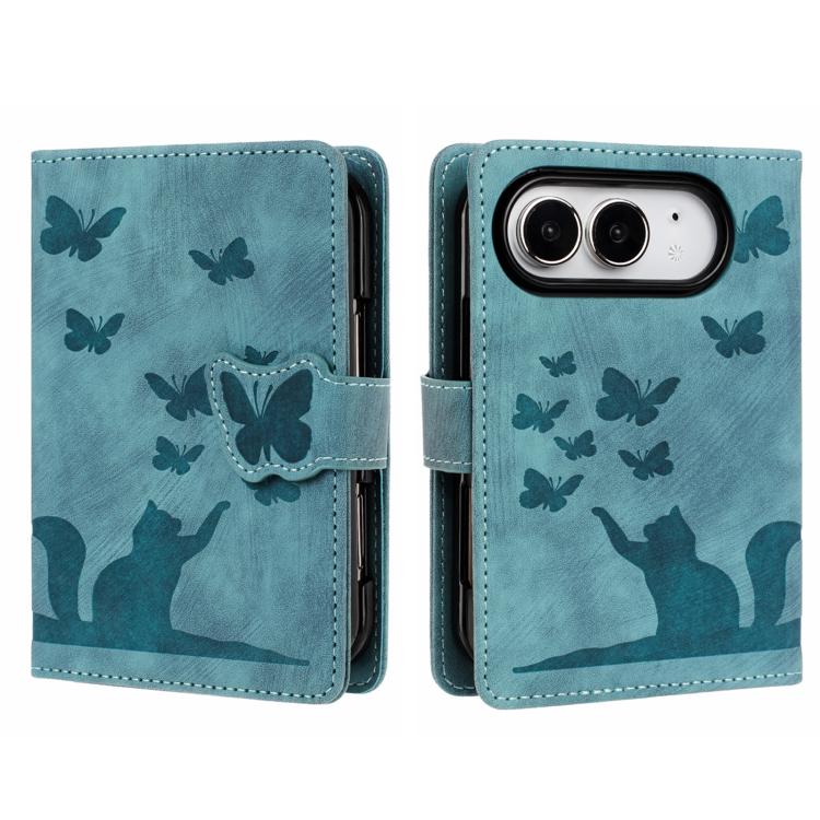 Butterfly Cat Embossing Flip Leather Phone Case, For iPhone Duo