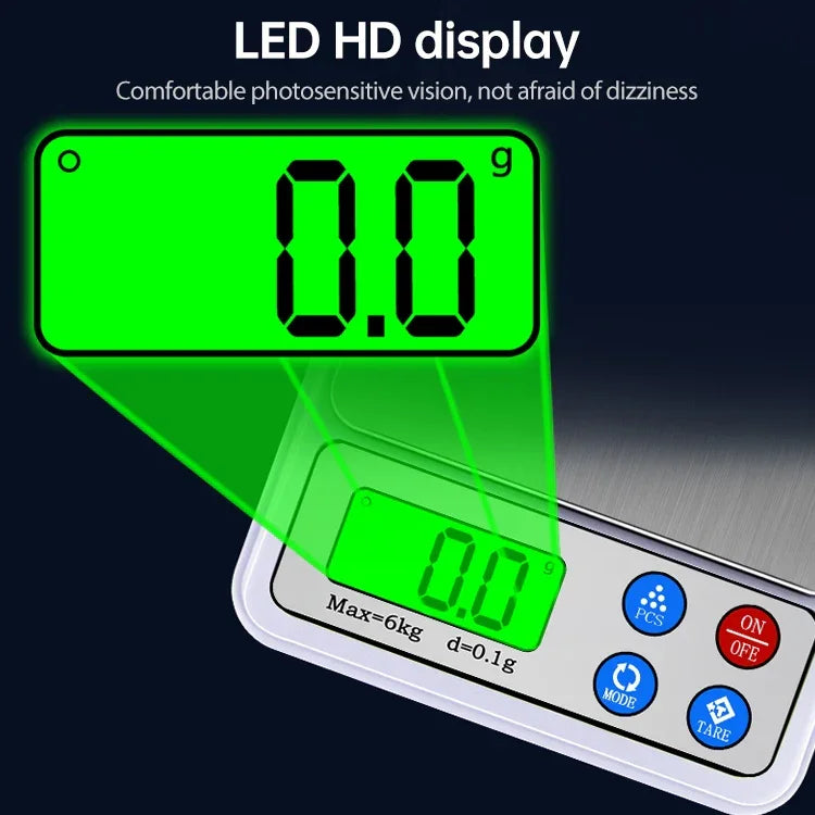 MH-555 6Kg x 0.1g High Accuracy Digital Electronic Portable Kitchen Scale Balance Device with 2.2 inch LCD Screen, 6000g/0.1g